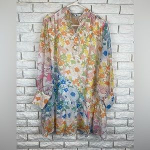 Bright Floral Tiered Shirt Dress Size Large